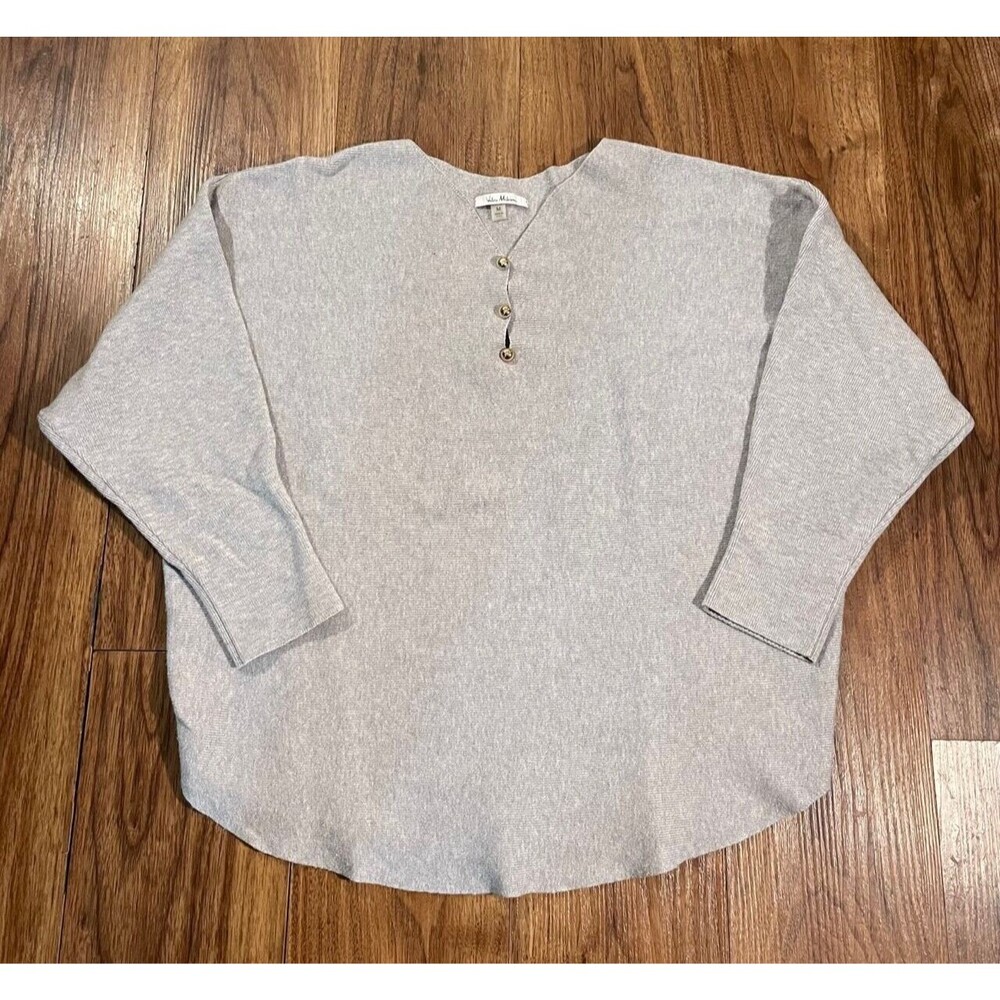 Vila Milano V Neck Dolman Sleeve Gray Long Sleeve Sweatshirt Women M Gold Button